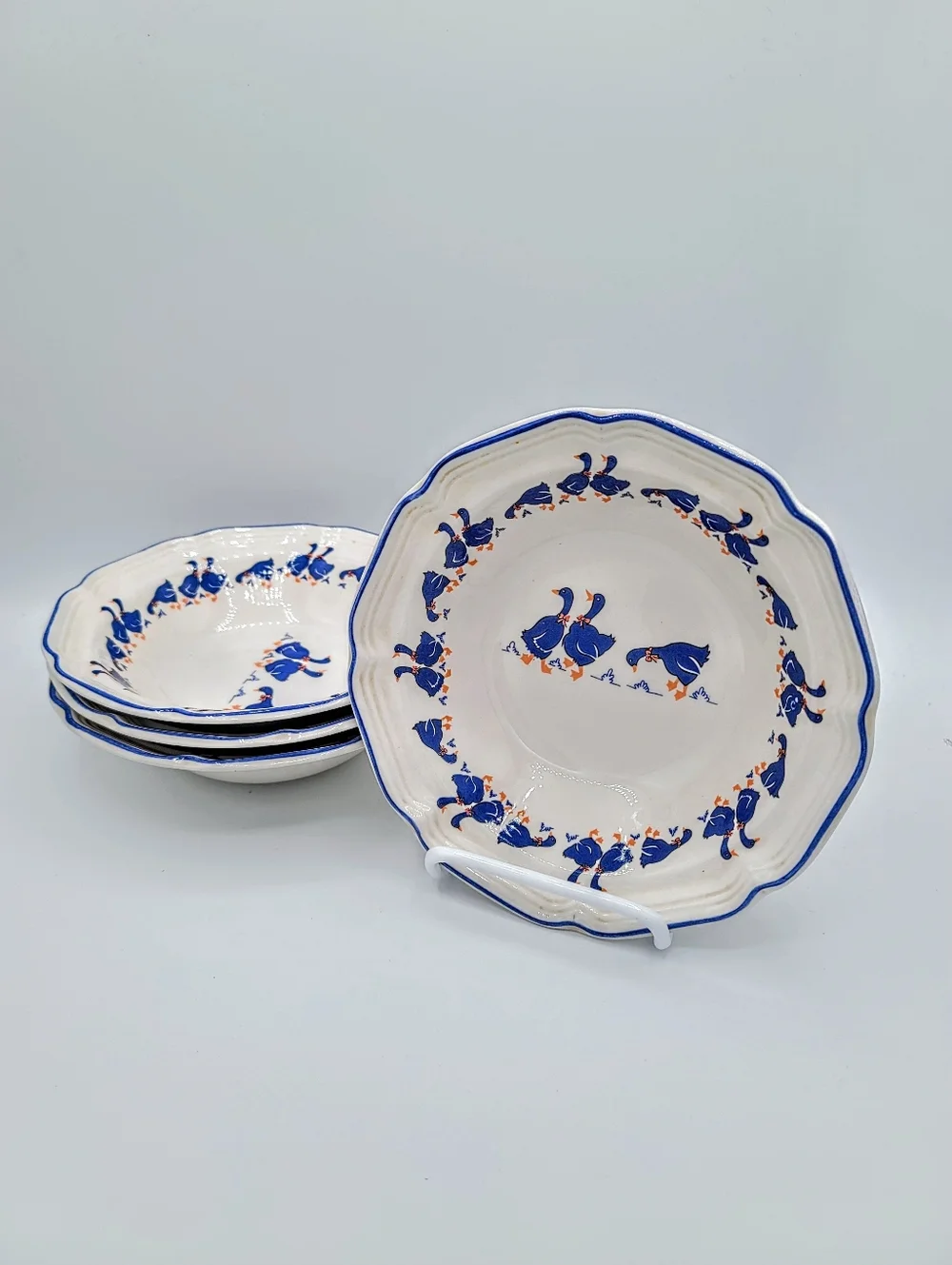 Hankook Blue Geese Soup Cereal Bowls Set 4 Farmhouse Country Cottage Korea Vtg